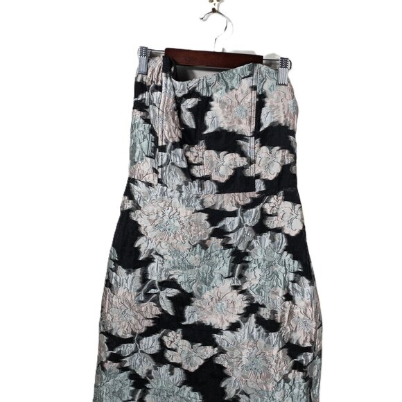 NWT Lulus Floral Metallic Strapless Evening Gown With Side Slit Wedding Guest L - Picture 2 of 12